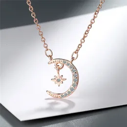 Pendants Collier en or rose vintage pour femmes bijoux mode Zircon Moon étoile Pendant Femelle Princesse Clicule Accessoires