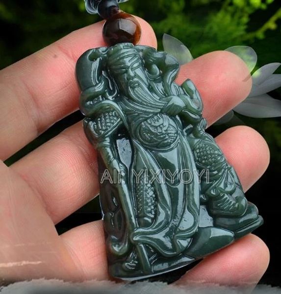 Colgantes vintage natural verde hetiano jade tallado chino guangong colgante colgante amuleto collar retro hombre de moda de la mujer joyería de regalo