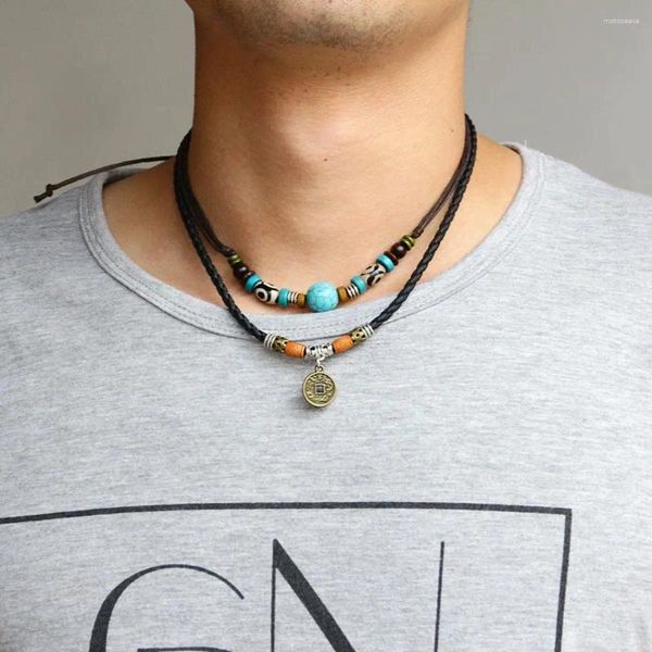 Colgantes Vintage Simple Simple Choker Multicapa Faux Turquoise Bead Coin Collar Collar Joya