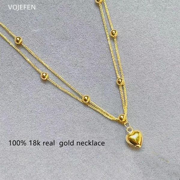 Pendentifs VOJEFEN 18K pendentif coeur collier Original AU750 pur or corde chaînes tour de cou bijoux de luxe personnalisé bijoux fins tendance