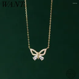 Pendants Wantme 925 Serling Silver Shiny CZ Collier de charme de cartouche de papillon romantique