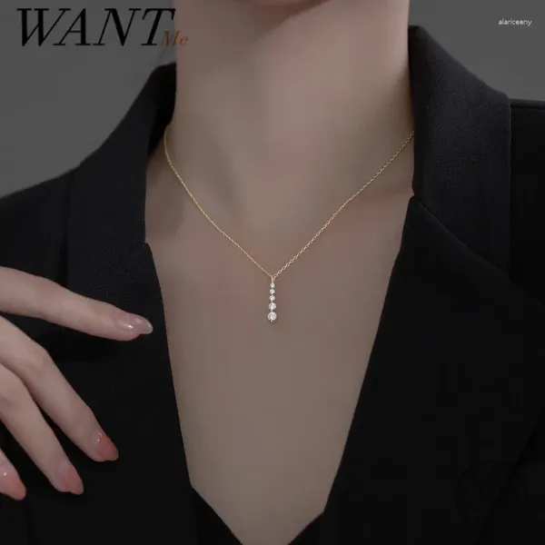 Colgantes WANTME 925 Plata de Ley Simple de lujo CZ Zircon colgante collar con encanto para mujeres joyería de clavícula de aniversario de boda fina