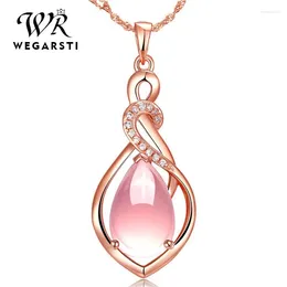 Hangers WEGARSTI Waterdruppel Rozenkwarts Ketting Voor Vrouwen Edelsteen 925 Zilver Met 18K Vergulde Ketting Fijne Sieraden