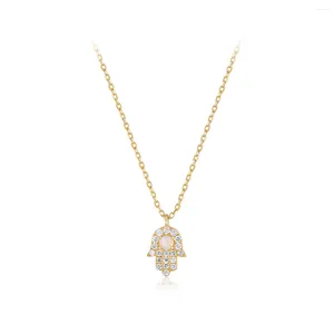 Colgantes Bijox para mujer, joyería fina, collar de oro de 14 quilates, amuleto de diamante de ópalo Kolye, protección espiritual, colgante de mano de Fátima Hamasa