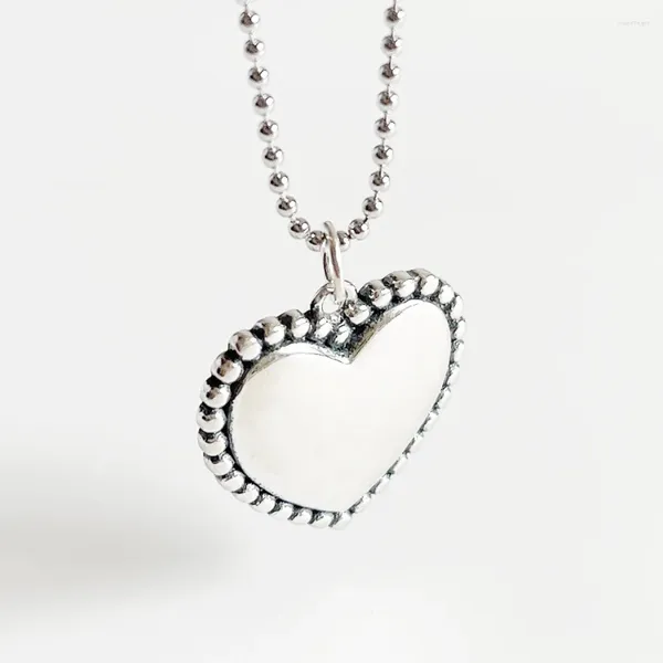 Pendentifs Vintage authentique en argent Sterling 925 pour femmes, pendentif rétro en forme de cœur d'amour, motif de perles torsadées, chaîne de collier