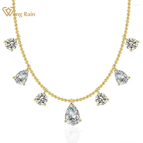 Colgantes Wong Rain 18K chapado en oro 925 plata esterlina pera corte redondo laboratorio zafiro piedras preciosas mujeres collar colgante joyería fina al por mayor