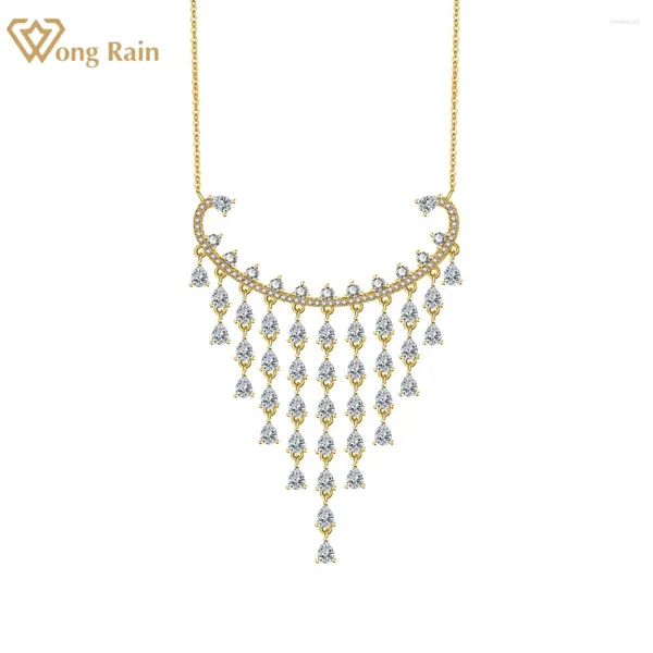 Colgantes Wong Rain-collar con colgante de borla de pera y piedras preciosas de moissanita para mujer, de Plata de Ley 925, joyería fina al por mayor