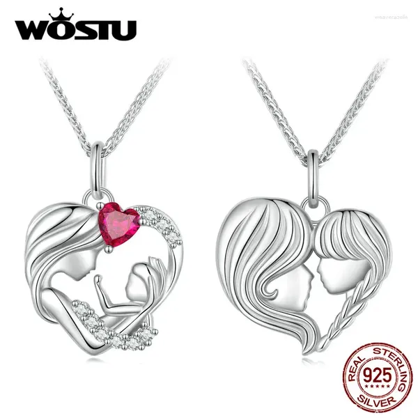 Colgantes WOSTU, collares de plata de ley 925 para madre e hija, cadena con colgante en forma de corazón para mujer, joyería fina, regalo para esposa