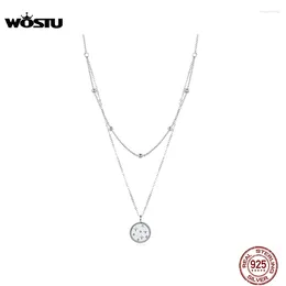 Pendentifs WOSTU véritable 925 en argent Sterling étoile étoilée collier Double couche longue chaîne lien pour les femmes bijoux de mariage CQN365