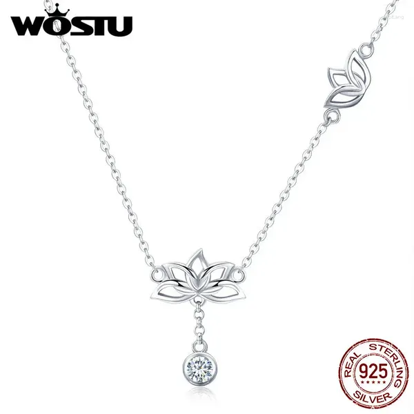Pendentifs WOSTU véritable 925 en argent Sterling fleur de Lotus pendentif colliers pour femmes élégant luxe Original bijoux cadeau CTN012
