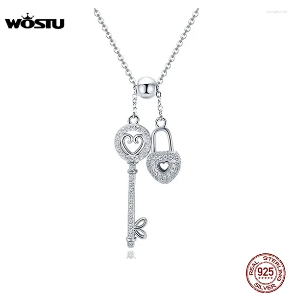 Pendentifs WOSTU luxe 925 en argent Sterling la clé du coeur serrure pendentif collier pour femmes petite amie femme mode bijoux cadeau CQN290