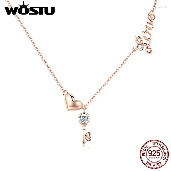 Pendentifs WOSTU réel 925 argent Sterling couleur or la clé du coeur pendentif collier pour femmes femme amant bijoux cadeau CQN292