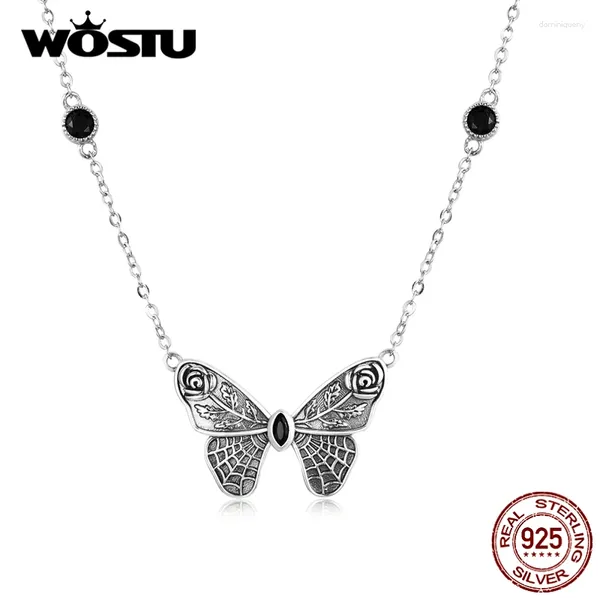 Pendentifs WOSTU réel 925 en argent Sterling Vintage papillon toile d'araignée toile d'araignée pendentif collier ras du cou pour les femmes bijoux cadeau CTN235