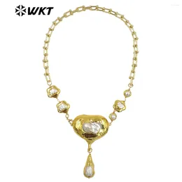 Pendants WT-JN241 Amazing Gorgeous Keshi Pearl Beads Collier Précious 18K Real Gold plaqué Baroque Pendant 3PCS