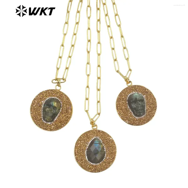 Pendants WT-N1427 Wkt EST RHINATONE ROUNDE Collier pendentif de crâne de labradorite