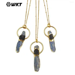 Pendentifs WT-N1471 en gros Design de mode naturel brut bleu Kyanite avec Tourmaline noire charme Vintage Boho collier 10 pièces