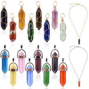 Pendentifs Wxj13 Ensemble de colliers en cristal Hexagonal Healing Natural Quartz Pendentif Tree Life Wire Wrapped Gemstone Shape Drop Delivery Amijv