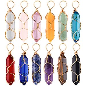 Hangers wxj13 zeshoekige genezing kristal natuurlijke kwarts hanger boomlevendraad gewikkeld edelsteen voor ketting sieraden maken meditati am69c