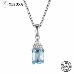 Pendentifs YEZOXA 1ct véritable topaze bleu ciel 925 pendentif en argent Sterling collier pour femmes sans chaîne