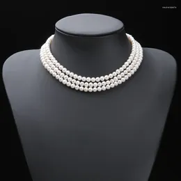 Pendentifs YKNRBPH Collier ras du cou en perles d'eau douce naturelles pour mère, clavicule à trois couches, bijoux en argent pour femmes, cadeau