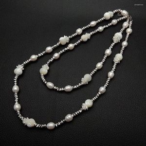 Pendentifs YYGEM 9x12mm perle de riz blanc de culture 11x17mm coquille sculptée perle d'ananas Long collier bijoux cadeaux