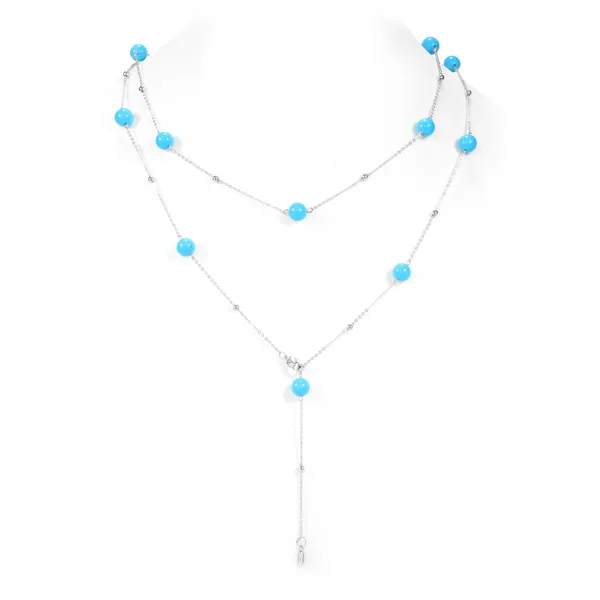 Pendentifs ZOCA 925 en argent Sterling longue Double couche bleu Turquoise pierres précieuses collier femmes pendentif chanceux colliers bijoux de mode