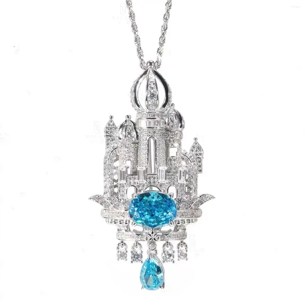 Pendentifs ZOCA réel 925 argent Sterling parfait saphir ovale et goutte d'eau coupe grand château pendentif colliers pour femmes bijoux de luxe