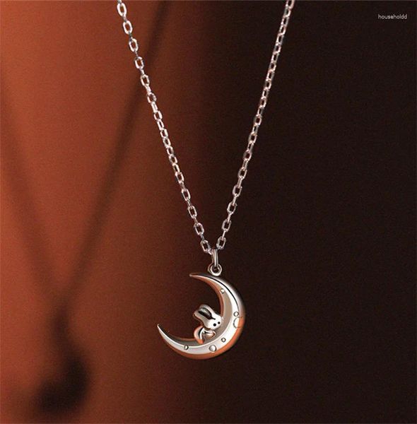 Pendentifs zodiaque lune lapin pendentif collier pour dame année cadeau mode femmes argent 925 clavicule chaîne exquis Animal