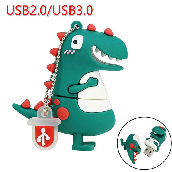 Pendrive USB2.0 / 3,0 4 Go 8 Go 16 Go 32 Go 128 Go USB Drive Flash 64 Go Cartoon Cute Dinosaure USB Mémoire de mémoire 128/256