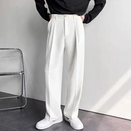 Pendre des pantalons de tube à sensations droites hommes lâches édition coréenne occasionnelle blanc whiteghed 240407