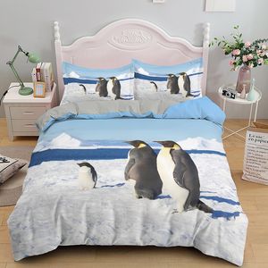 Penguin King Queen Couverture de couette belle belle literie d'animaux antarctiques blanc noir