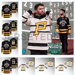 Penguins Bruins Maillot de hockey classique d'hiver 2023 Sidney Crosby 37 Patrice Bergeron Pittsburgh David Pastrnak Jake Guentzel Evgeni Malkin Charles Mcavoy Hommes Jeunes