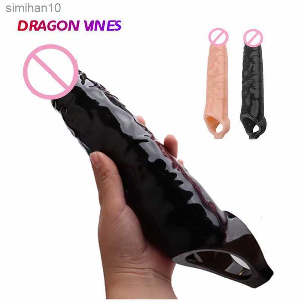 Extension de pénis Big Cock Sleeve Réutilisable Silicone Penile Extender Stretcher Sex Toys Pour Hommes Retarder Dick Agrandir Adultes 18 L230518