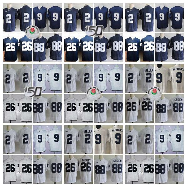 Penn State Football Jersey 88 Mike Gesicki 2 Marcus Allen 9 Trace McSorley 26 Saquon Barkley Football cousu maillots hommes chemises universitaires marine blanc rose patch