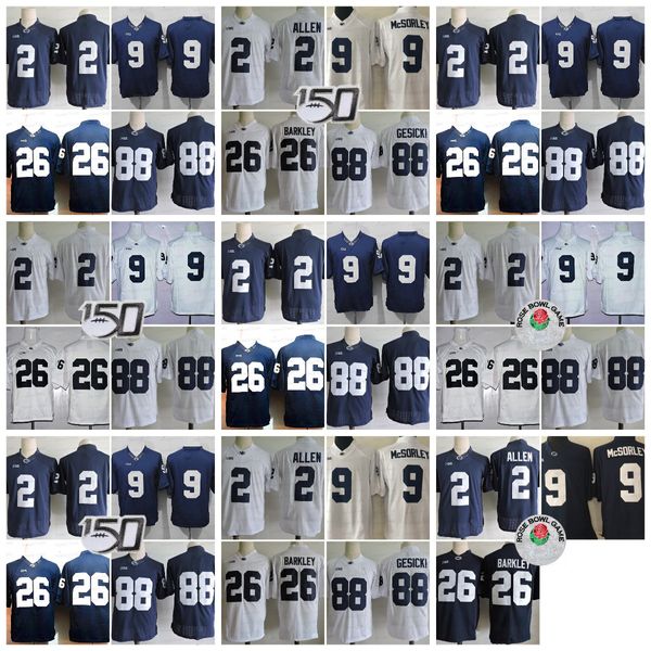 Penn State Nittany 88 Mike Gesicki Football Jerseys College Marcus Allen 9 Trace McSorley 26 Saquon Barkley sans nom White Navy Jersey Rose Patch S-XXXL