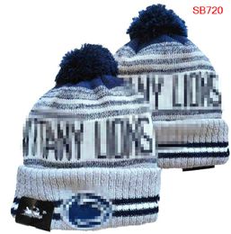 Penn State Nittany Beanies Beanie North American College Team Toppa laterale Winter Wool Sport Cappello lavorato a maglia Berretti con teschio a0