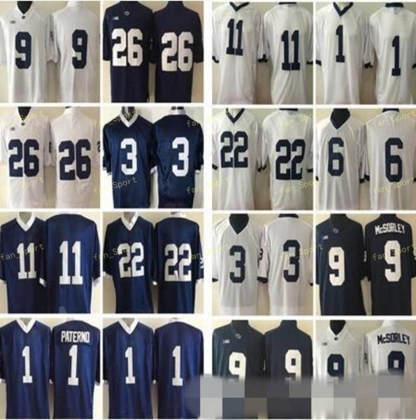 Penn State Nittany Lions # 26 Saquon Barkley 2 Marcus Allen 88 Mike Gesicki # 9 Sin nombre Azul marino Blanco Ed NCAA Camisetas universitarias