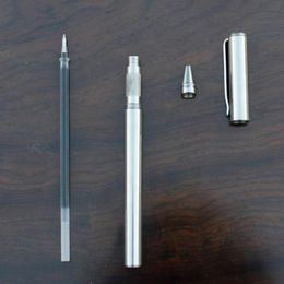 Pennen 1 pc's creatieve handgemaakte metalen vaste gelpen met clip 304# roestvrijstalen pen tactische pen zelfverdediging EDC
