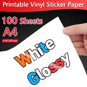 Stylos 10/20/30/40/50/100 feuilles autocollants en vinyle imprimables A4 papier à copie auto-adadhésive étanche brillant blanc pour imprimante à jet d'encre