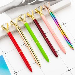 Stylos 100 pcs Big Diamond Crystal Pen Gem Ballpoint Pens Ring Wedding Metal Ballpen Kawaii Magical Pen Fashion School Office Supplies