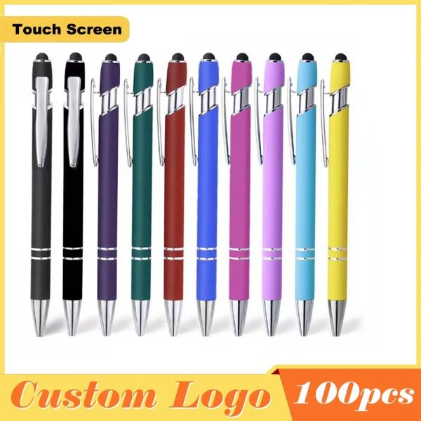 Stylos 100 PCS Metal Light Capacitive Universal Topp Screen Styline Ballpoint Pen Writing Stationery Office Gift Free Custom Logo