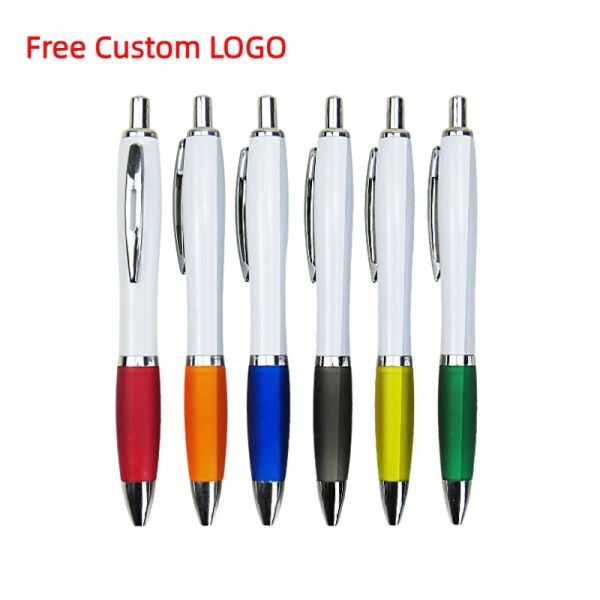 Bolígrafos 100pcs Logotipo personalizado Free Polpe de bolsillo para DIY Publicidad Firma Pen Regalos grabados Nombre plateado y blanco