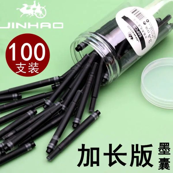 Stylos 100pcs Jinhao Fountain Pen Version étendue Barrel Encre Bleu Black 3,4 mm Match Student Sackeable Encre Remplaçable