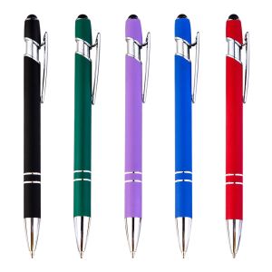 Stylos 100pcs / lot Logo personnalisé Metal Business Ballpoint Ball With Universal Touch Screen Stylus Strol School Office Supplies Nom gravé