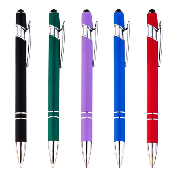 Stylos 100pcs / lot Logo personnalisé Metal Business Ballpoint Ball With Universal Touch Screen Stylus Strol School Office Supplies Nom gravé