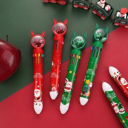 Stylos 10pcs / lot Noël 10 couleurs à balle stylo mignon santa sequin Antlers 10 couleurs stylos à huile pour la papeterie de journal scolaire graffiti