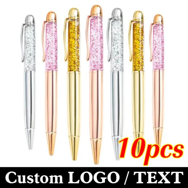 Stylos 10pcs Sands Gold Powder Power Point Point Fashion Crystal Pen Custom Logo Holiday Gift Wholesale Office Supplies Lettrage Nom