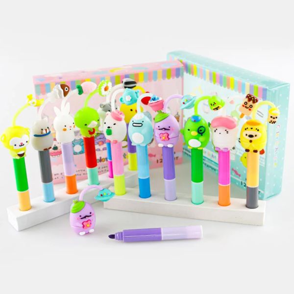 Stylos 12 boîte/lot Mini Sumikko Gurashi Animal surligneur mignon 12 couleurs dessin peinture Art marqueur stylo fournitures scolaires papeterie cadeau