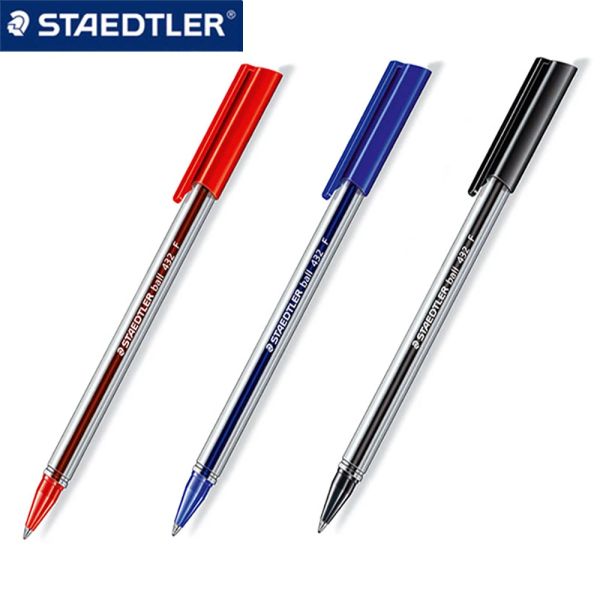 Bolígrafos 12pcs alemán staedtler 432f boleta de bolígrafo triángulo rojo azul y negro theecolor escribiendo suave 0.5 mm