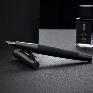 Stylos 1pcs Hongdian 6013 Black Metal Fountain Pen titanium noir f / ef Nib Craft Pattern Full Steel Metal Ink Pen Business Gift Pen